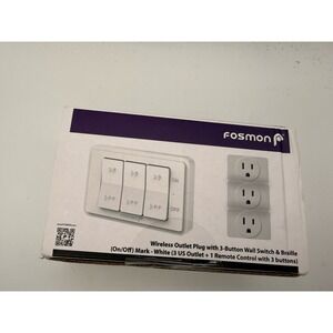 New Fosmon Wireless Outlet Plug with 3-Button Wall Switch & Braille Mark S5